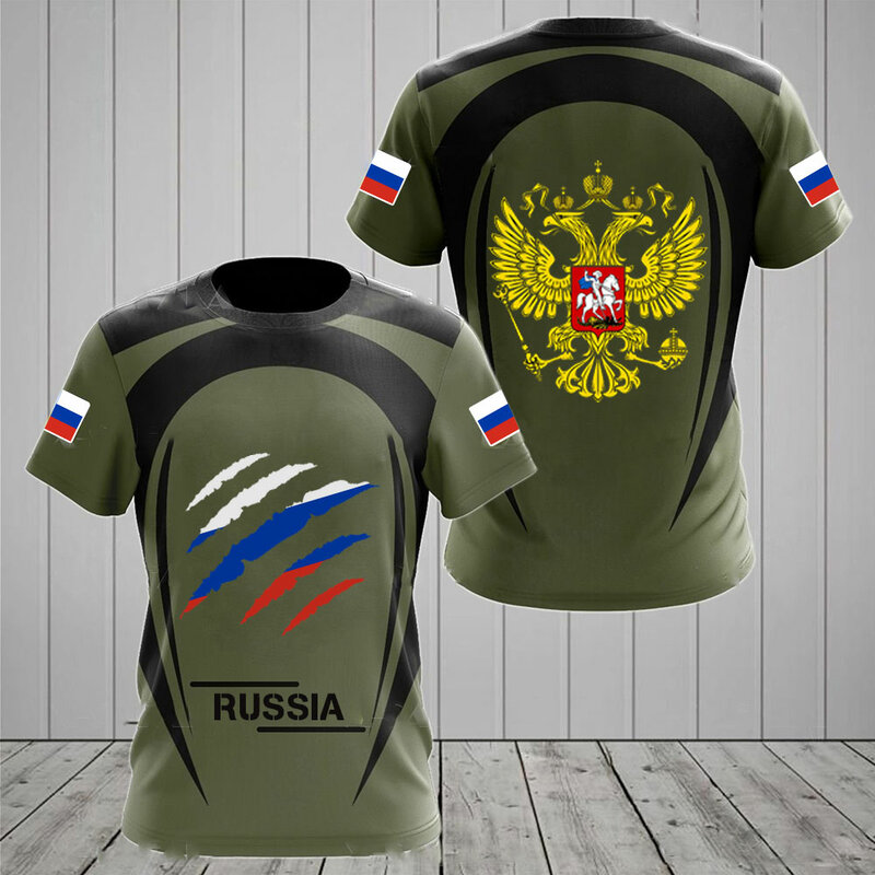 Rosja męskie t-shirty na co dzień luźna wokół szyi rosyjska flaga krótki rękaw topy koszulki odzież męska T-shirt w za dużym rozmiarze Streetwear