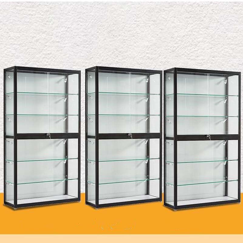 Custom retail locable display cabinet with LED light cheap aluminum frame smoke shop showcase