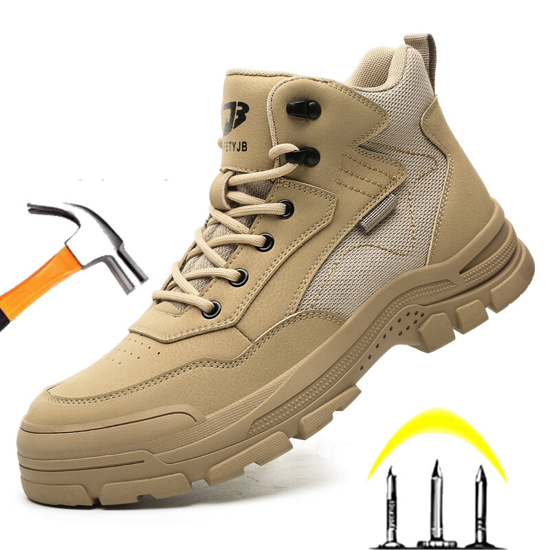 ZAPATOS DE TRABAJO indestructibles para hombres, zapatillas de seguridad ligeras con punta de acero, antideslizantes, con absorción de impacto de aire