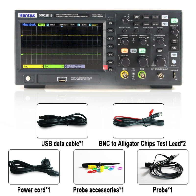 Oscilloscope Generasi Sinyal Hantek DSO2C10 2C15 2D10 2D15 Osiloskop Penyimpanan Digital Dua Saluran 100M 150M 1GS/S