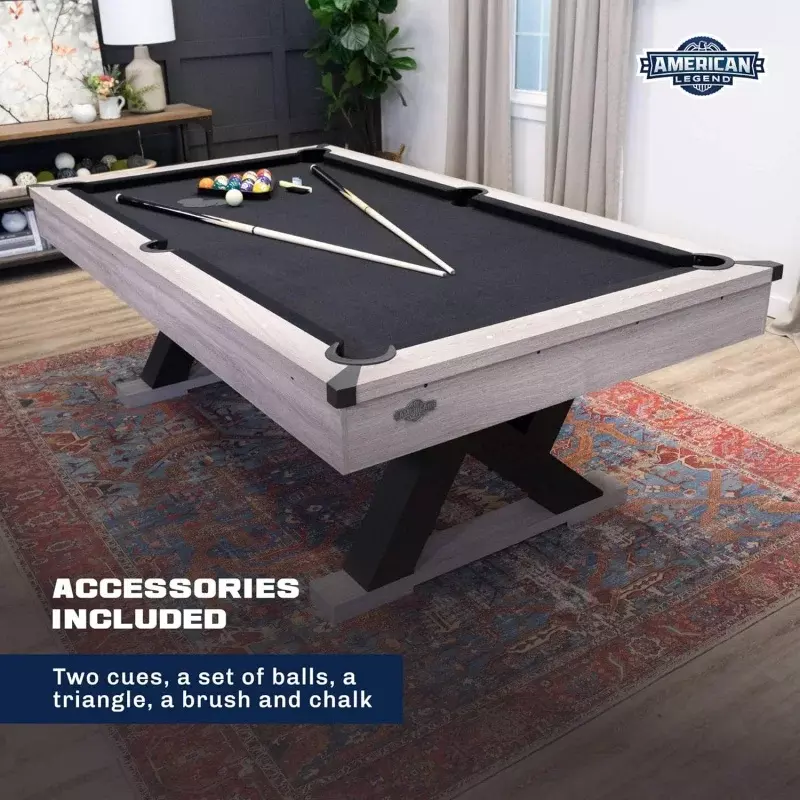 American Legend Kirkwood 90” Billiard Table with Rustic Finish, K-Shaped Legs and Black Cloth, Brown