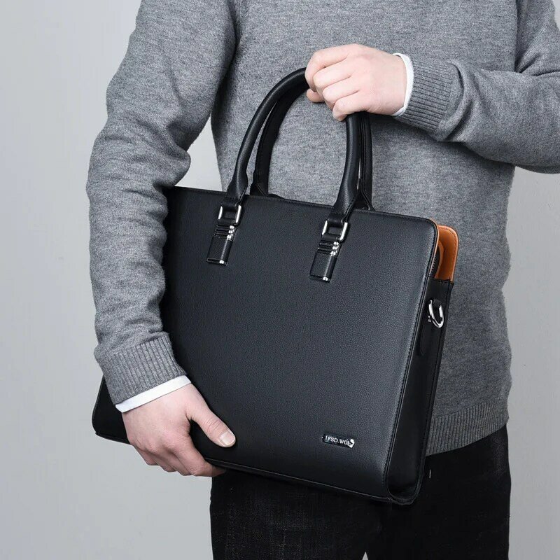 MOTAORA High Quality Leather Men Shoulder Bags Male Handbags For Macbook HP DELL 14 15.6 Inch Laptop Work Bag Business Briefcase