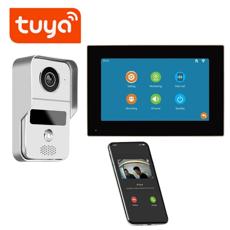 บ้าน7นิ้วสี HD 1080P CMOS Wifi Tuya APP IR Night Vision กล้องวงจรปิดกล้องประตูวิดีโอ Doorbell ระบบอินเตอร์คอม