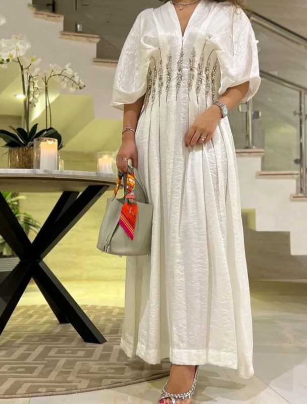 Robe de Rhde forme trapèze à col en V pour femmes, robes de soirée formelles, satin perlé, style moderne classique, Arabie saoudite, occasion sur mesure