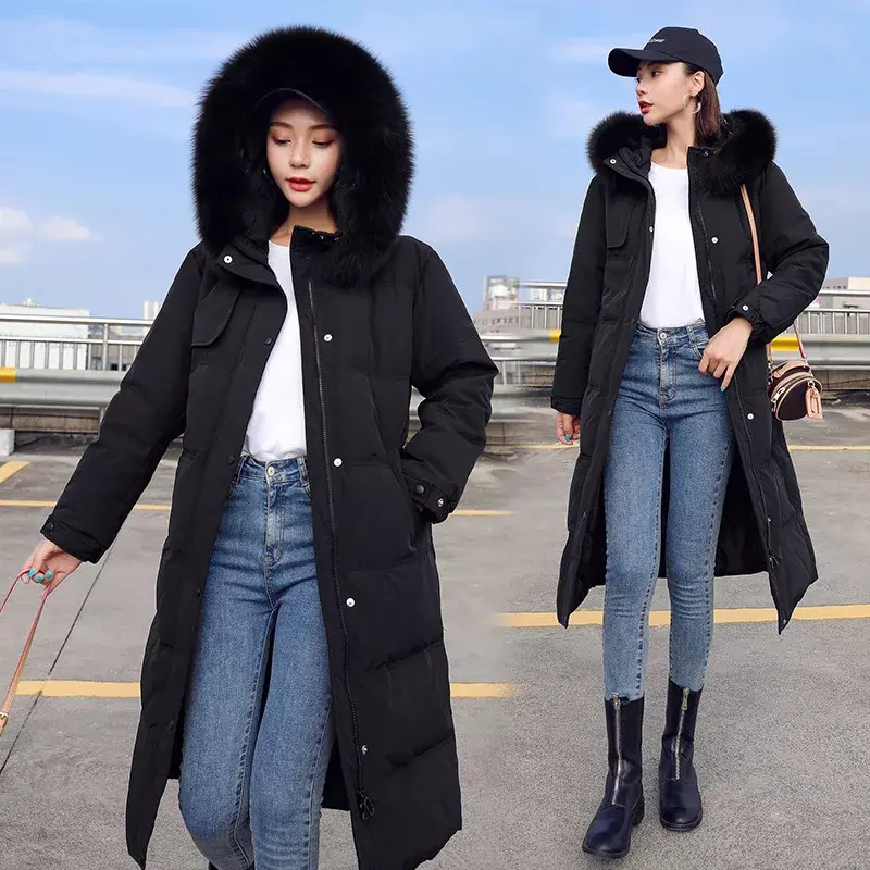 Parkas for Women Fall Winter 2023 New Fashion Long Sleeve Thicken Warm Jackets Chic Fur Collar Solid Loose Long Coats