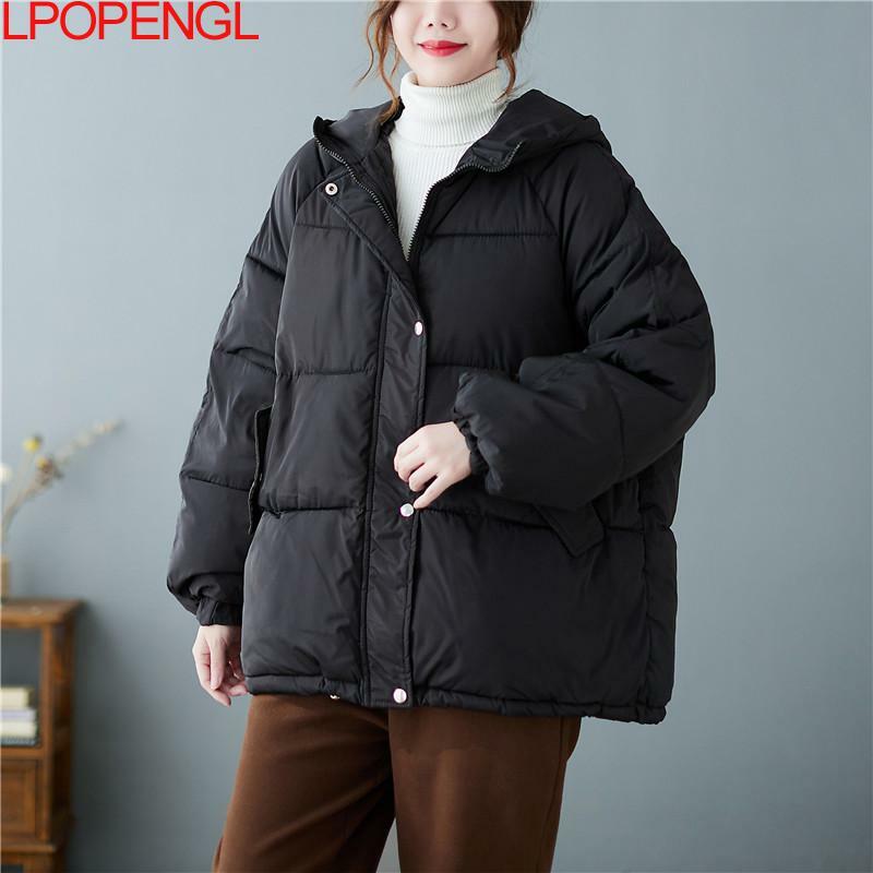 Inverno addensato moda Versatile Streetwear giacche donna tenere al caldo allentato Casual tinta unita cappotto di cotone con cerniera a vita larga
