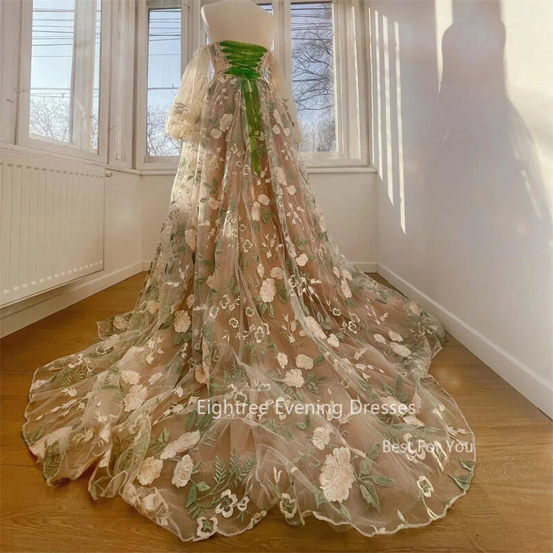 Ightree Fairy a-line abiti da festa speciali ricamo Sweetheart Celebrity Eevening Dress Puff Sleevs Prom Gowns corsetto Back