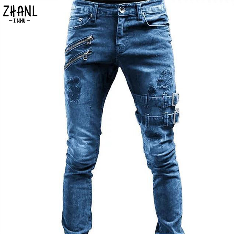 Plus rozmiar proste dżinsy spodnie męskie wiosna lato dżinsy typu Boyfriend Streetwear Skinny zamki 3 kolory Cacual długi dżinsowy spodnie