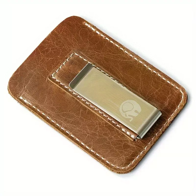 Тонкий мини-кошелек из натуральной кожи с зажимом для денег, мужской тонкий бумажник с отделением для кредитных карт, металлический чехол для мужчин, маленький держатель для двойного сложения