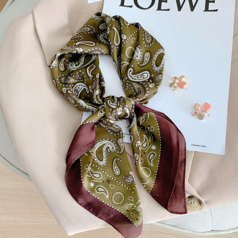 Демисезонный женский пляжный шелковый шарф 70*70 см, новый стиль, головной платок, женская модная квадратная шаль, регулируемый глушитель