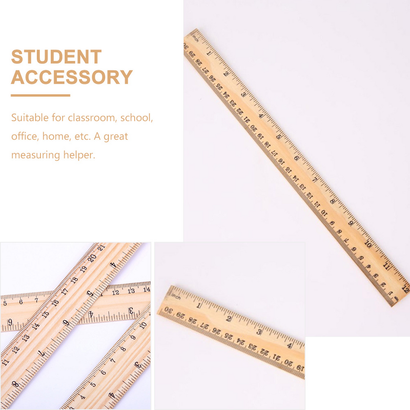 12 Pcs Stationery Ruler Wooden Student Use Multi-function Kids Household Straight