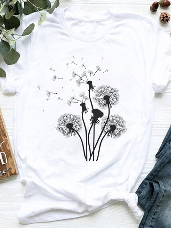 T-shirt Pissenlit Compassionate pour Femme, Style Harajuku, Mode Simple, T-shirt Aadt Slim, Été