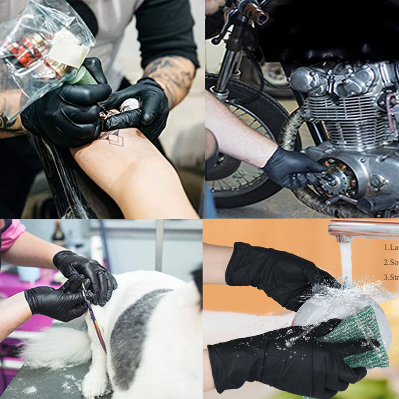 100 sztuk czarne rękawiczki nitrylowe bezpudrowe Waterproo sprzątanie domu praca tatuaż ogród kuchnia gotowanie żywności klasy jednorazowe rękawice
