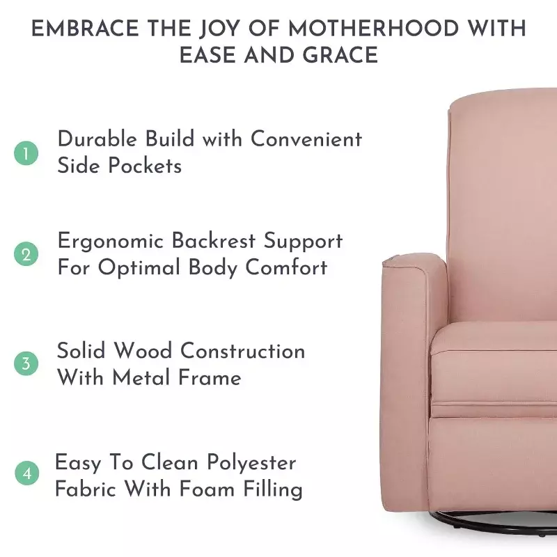 Evolur Raleigh мягкое кресло с шарнирным механизмом, рокер, шезлонг, планер для детской комнаты в розовом цвете, сертифицировано Greenguard Gold,