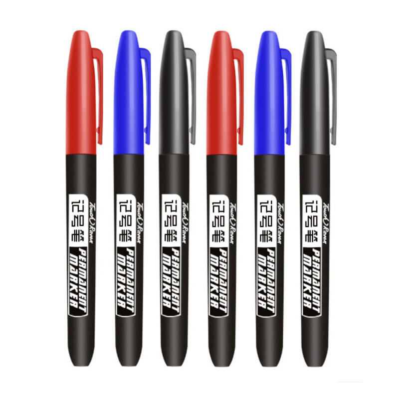 Conjunto de 3 canetas marcador permanente, caneta de tinta impermeável, ponta fina, preto, azul, vermelho, óleo, 1,5mm, dedo do pé redondo
