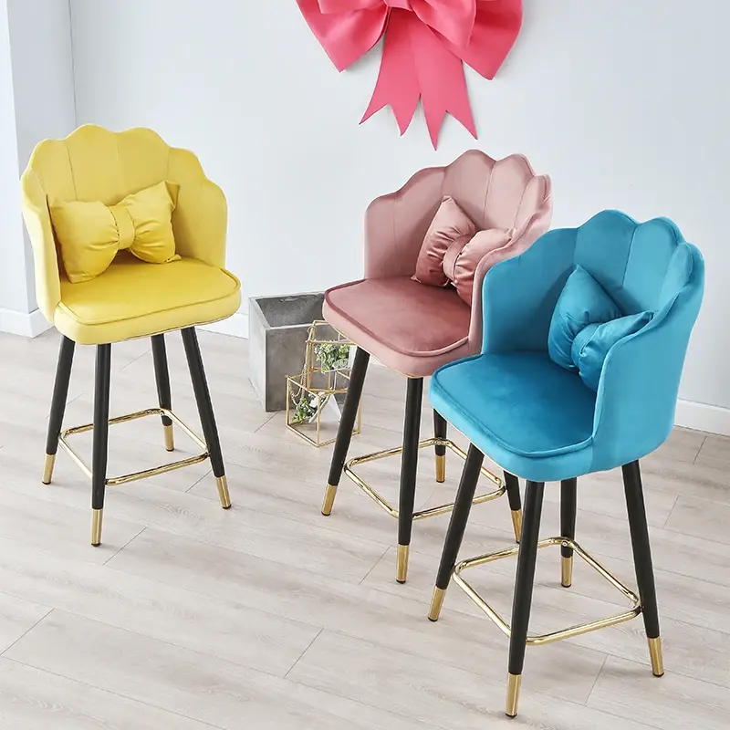 Silla de Bar con respaldo en forma de flor, taburete minimalista moderno de lujo ligero, taburetes altos para el hogar, escritorio frontal, sillas de cajero