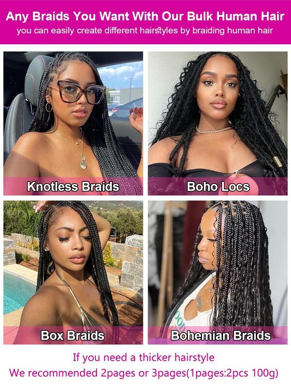 Deep Wave Bulk Human Hair For Braiding Curly 100g Braiding Hair for Boho Braids Brazilian Human Hair Extensions Natural Color