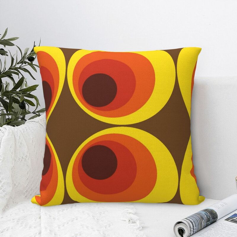 70s, 80s Funky Vintage Circle Pattern Square Pillowcase Pillow Cover Polyester Cushion Comfort Throw Pillow for Home Living Room