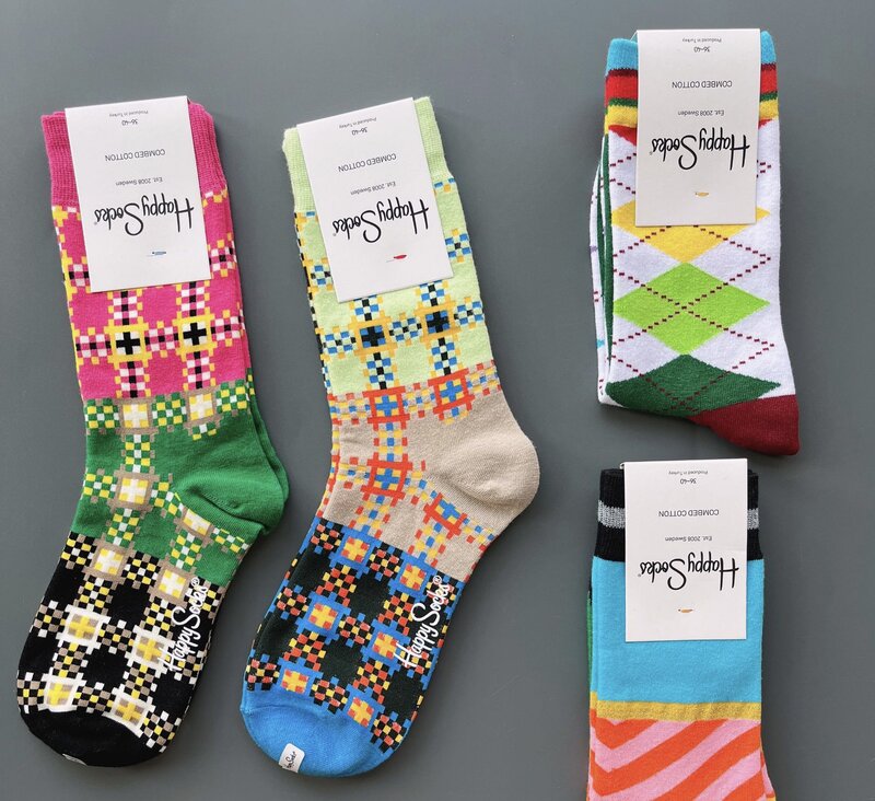 Happy Socks calzini in cotone Midtube a righe serie romboock per uomo e donna taglia Unisex 36-40
