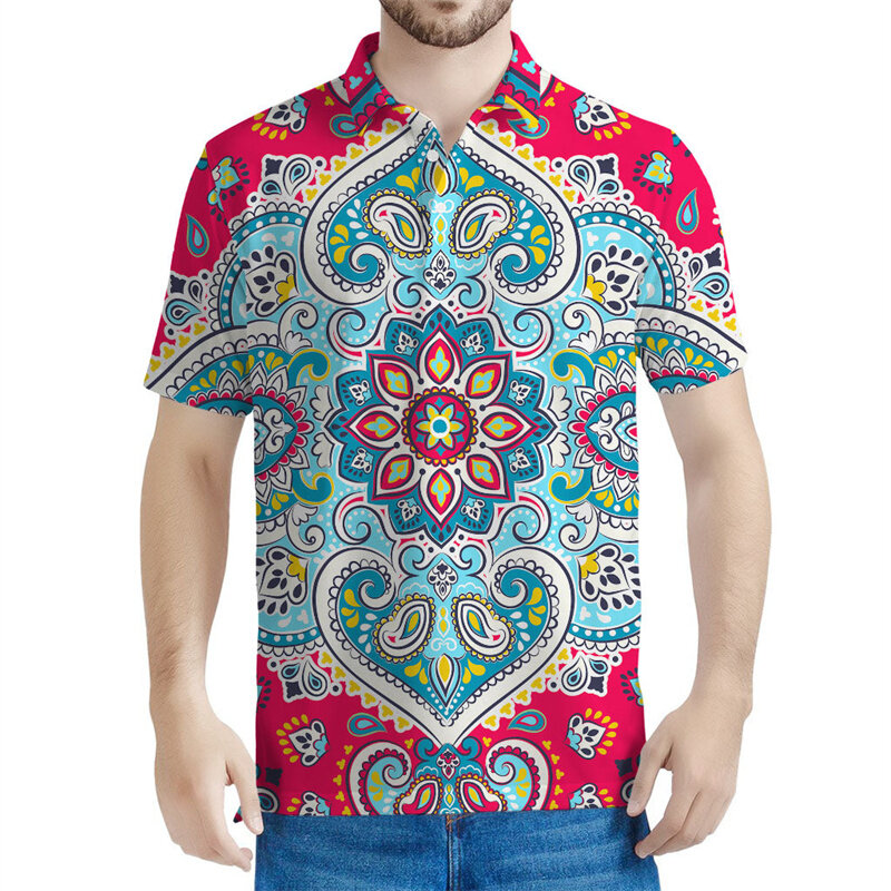 Multi Color Mandala Pattern Polo Shirt Men 3d Printed Bohemian Short Sleeves Women Summer Casual T-shirt Tops Lapel Tee Shirts