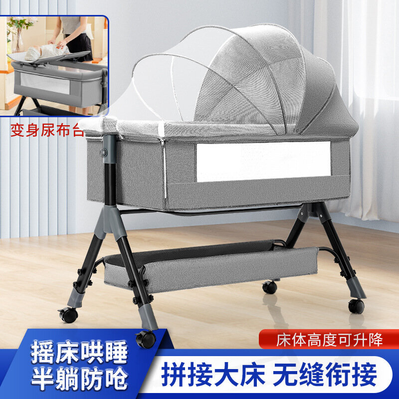 Tempat tidur bayi portabel multifungsi, tempat tidur bayi lipat ponsel untuk samping tempat tidur Neonatal