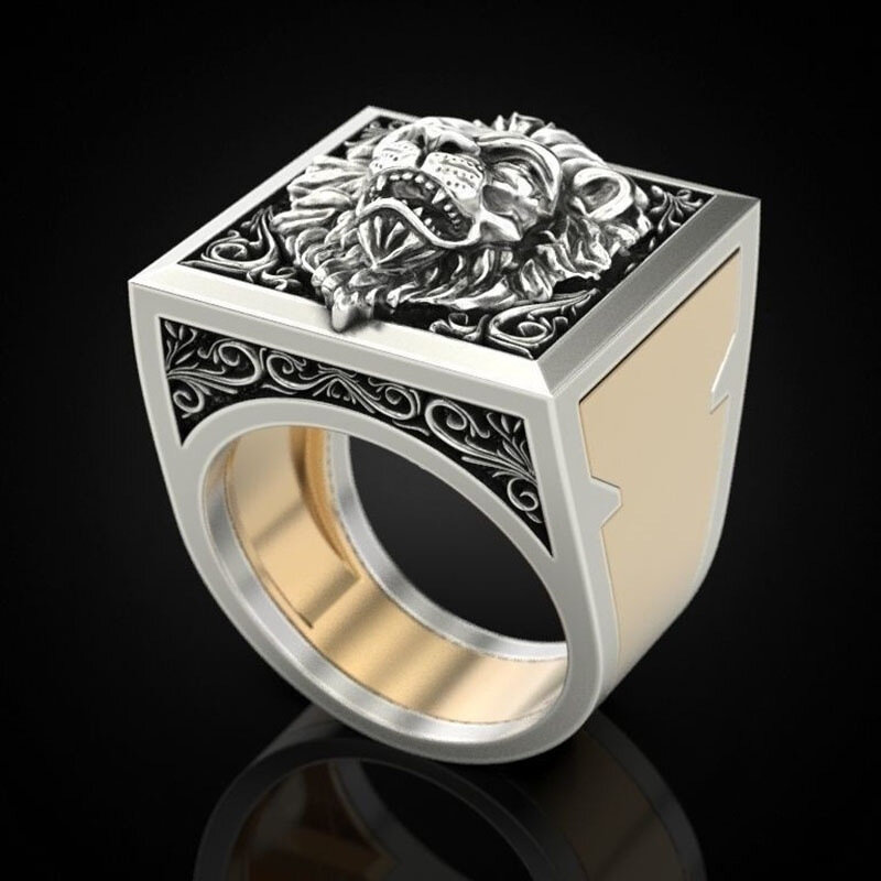 Retro Domineering Lion Ring Set, caixa de armazenamento invisível, anel elegante, anel criativo, proteção de segurança