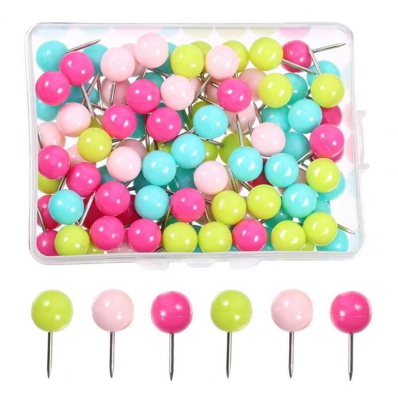 Travel Route Markers Colorful Map Push Pins 100pcs Stainless Point Round Head Tacks for Cork Board Vibrant Multi-color Design