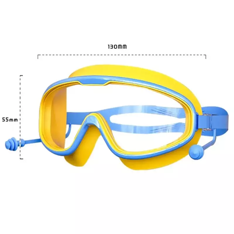 Tappi per le orecchie monopezzo antiappannamento con montatura grande lenti ad alta definizione occhialini da nuoto da spiaggia per piscina impermeabili per bambini