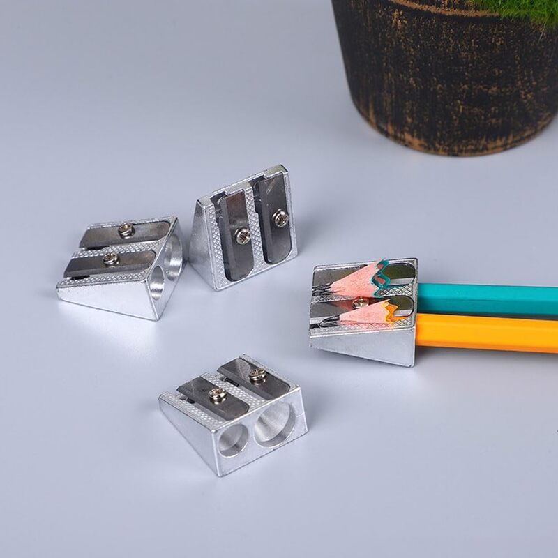 Sacapuntas de magnesio de 1/4 piezas, sacapuntas de crayón escolar con 2 agujeros, accesorios de papelería para escuela, aula y oficina