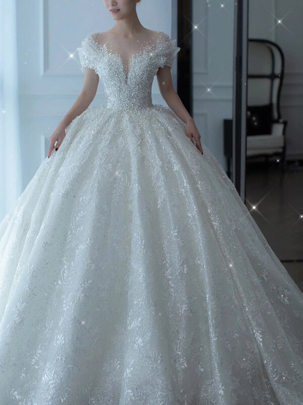 D120 2024 księżniczka seksowna luksusowy kryształ ozdobiony paciorkami ślubny suknia Puff tiulowa biała suknia ślubna prosta suknia dla panny młodej kobiet