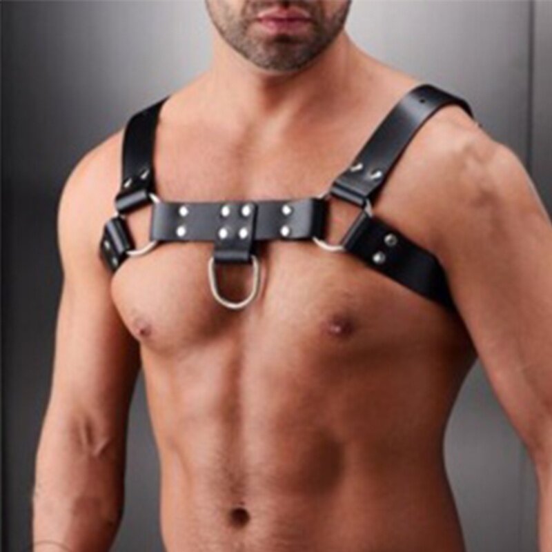 Men's Black Pu Leather Belt Sexy Large Chest Strap Elastic Vest Adult Clothing Club Clothing Role-Playing