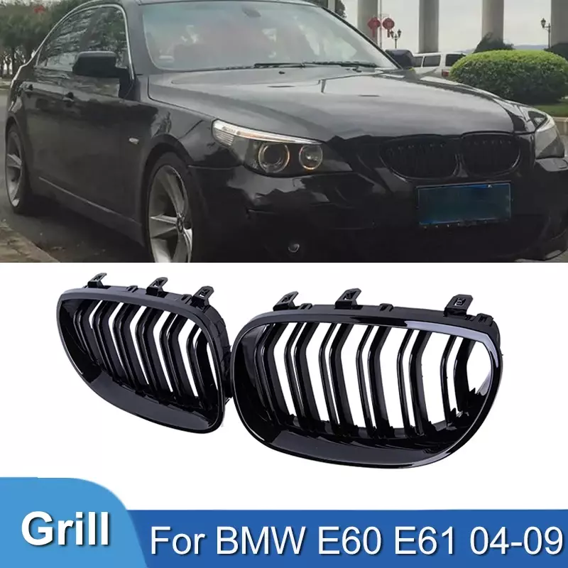 Pulleco Auto Voorbumper Grille Nier Racing Grill Roosters Voor Bmw E60 E61 5 Serie 2003-2009 Gloss Black auto Nieuwe Dubbele Slat