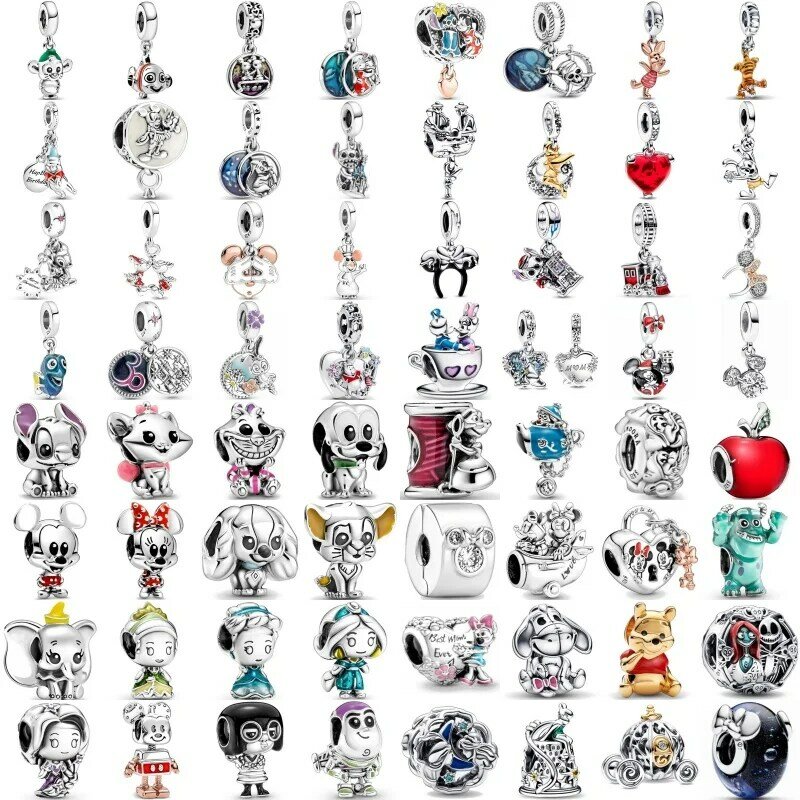 Colgante de plata 925 para mujer, dije con diseño de ratón de dibujos animados, manzana, Princesa, compatible con pulsera Pandora Original, joyería artesanal, 2023