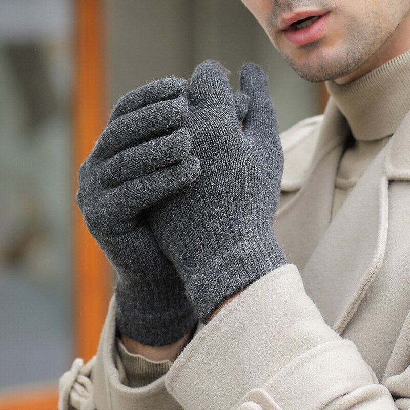 Nieuwe Man Herfst Winter Solid Simple Mode Warm Houden Outdoor Sport Winddicht Rijden Rijden Elastische Gebreide Handschoenen