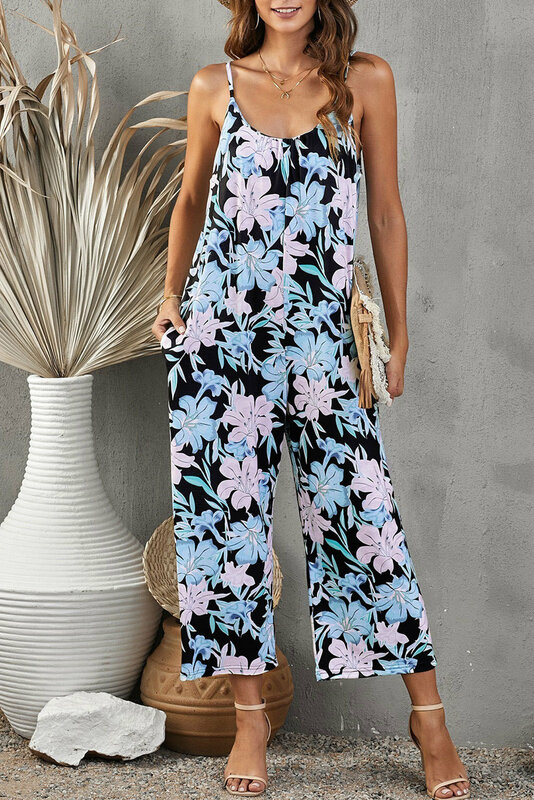 Macacão sem mangas com estampa floral feminino, calça feminina de verão, moda casual, novo, 2023