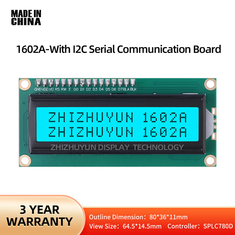 1602A IIC Adapter Board Ice Blue Gray Film With Black Letters LCD Screen PCF8574 Character Screen Quality Assurance