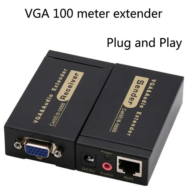 100M rozszerzacz VGA nadajnik i odbiornik VGA do RJ45 wsparcie dla DVR dysk twardy HD 3D