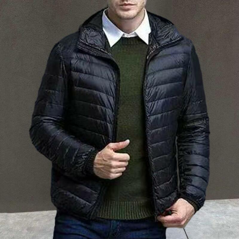 Chaqueta de plumón de algodón para hombre, chaqueta ajustada con cremallera, cuello alto, cálida, Color sólido