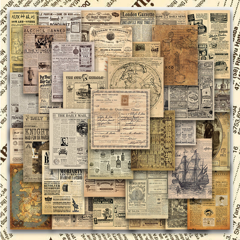 Pegatinas de periódico Retro de pergamino Vintage, 35 piezas, calcomanías para diario, Maleta, álbum de recortes, teléfono, portátil, bicicleta
