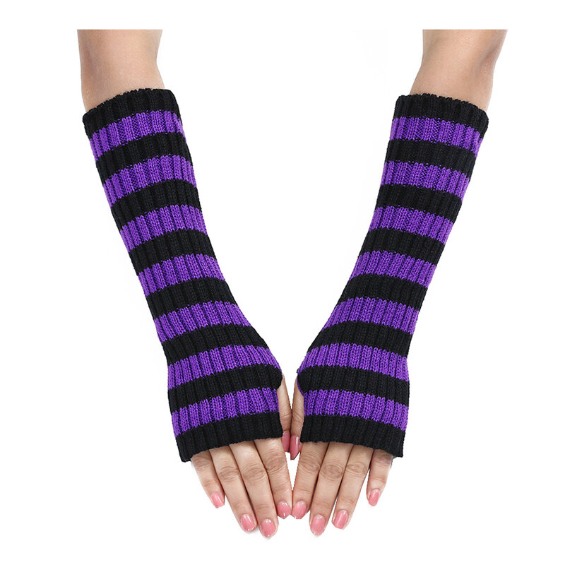 Женские вязаные перчатки без пальцев в готическом стиле, зимние длинные перчатки в полоску в стиле Харадзюку, Y2K