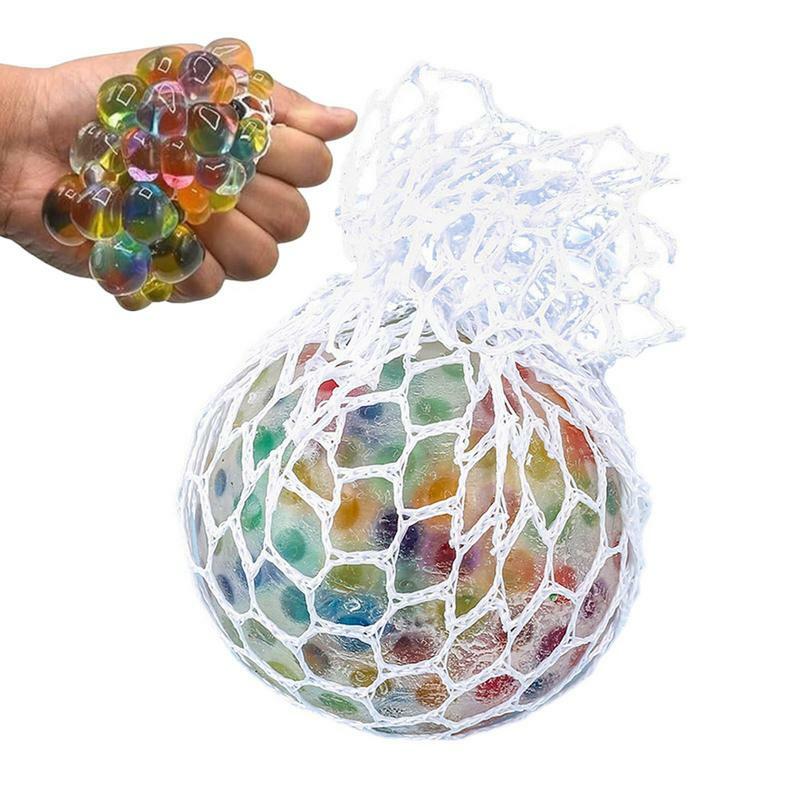 Stress Relieve Rainbow Squeeze Toys Rainbow Mesh Ball Stress Squeeze Grape Toys Soft Elastic Anxiety Relief Stress Ball