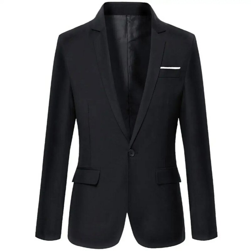 Jaket Blazer Pria 2023 Warna Solid Lengan Panjang Kerah Jas Blazer Bisnis Pas Badan Mantel Pakaian Luar Merek Mantel Blazer Kasual Pria