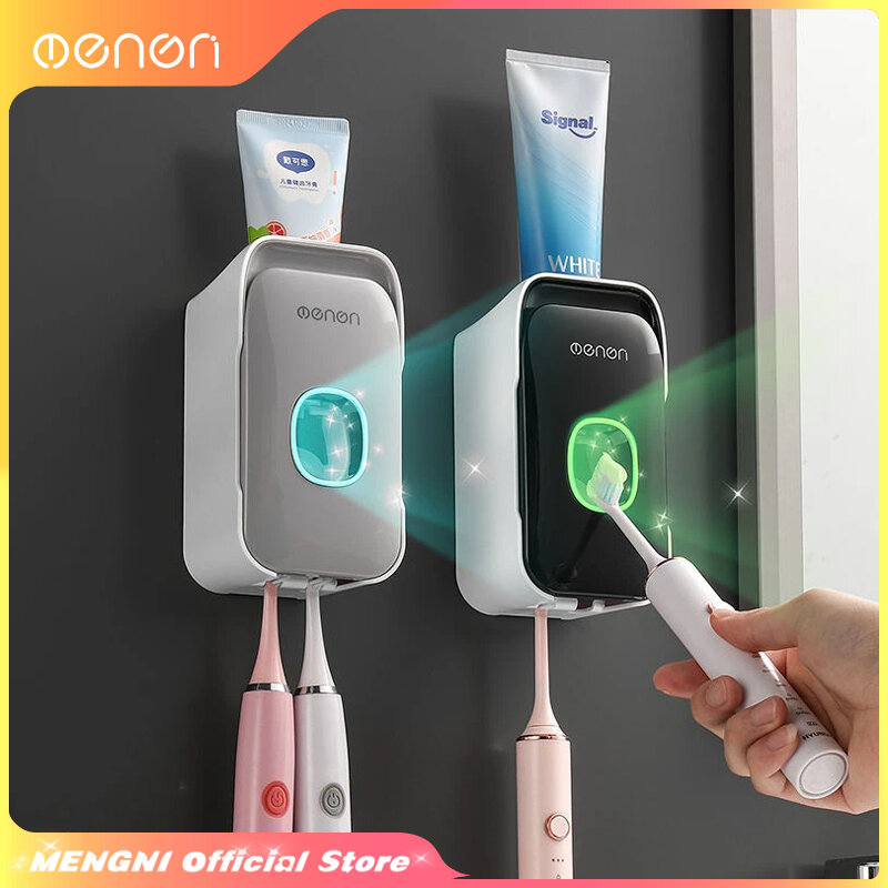 Automatic Toothpaste Dispenser Wall-Mounted Bathroom Toothpaste Squeezer Punch-Free Toothbrush Holder Rack Bathroom Accessories