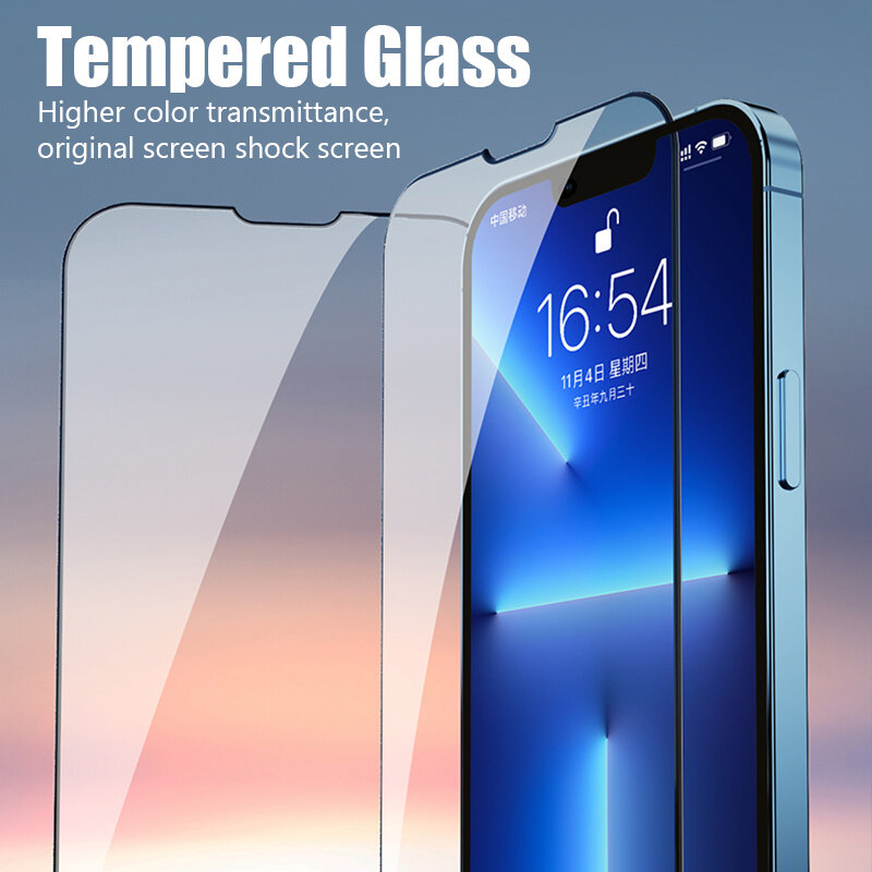 Protector de pantalla de vidrio para iPhone, cubierta completa para iPhone 15, 14, 13, 12, 11 Pro Max, 13 Mini, 14, 15 Plus, Xs Max, SE 2022, 4 unidades