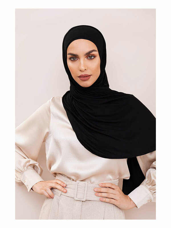 Muslim Women Premium Instant Cotton Jersey Hijab Scarf Jersey Hijabs Scarves With Hoop Pinless HeadScarves 53 colors