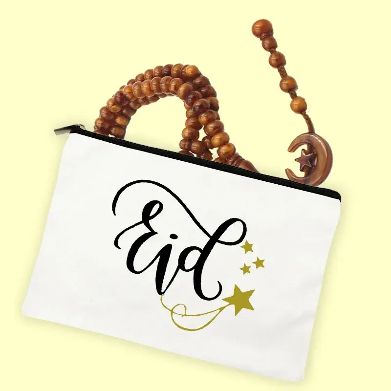 กระเป๋าเครื่องสำอางค์สำหรับเดินทางอุปกรณ์จัดระเบียบของในห้องน้ำ Happy Eid พิมพ์ Eid ลูกปัดหญิงแต่งหน้ากระเป๋า Eid ของขวัญกระเป๋าของขวัญรอมฎอน