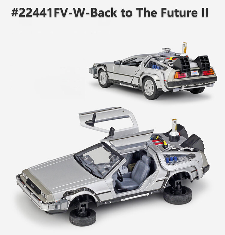 WELLY-Diecast سبيكة نموذج سيارة للأطفال, Delorean العودة إلى المستقبل, آلة الزمن, لعبة معدنية, مجموعة هدايا, DMC-12, 1:24