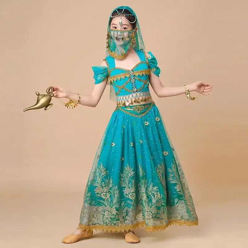 Children's Indian Princess Belly Dance Set Eastern Indian Dance Sari Girl Performance Clothing Children's Stage Clothing
