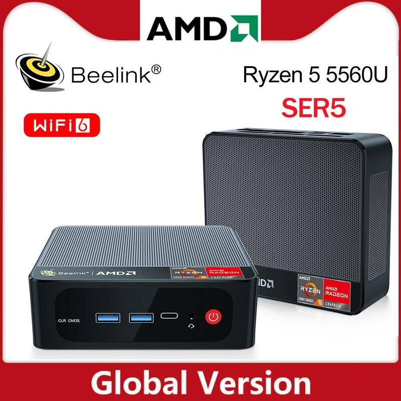 Beelink-Mini PC Computador AMD Ryzen 5 Pro Max Desktop Gaming, 5560U, 7 5700U, 5800H, SER5, SER5 Pro Max, WiFi 6, BT, DDR4, 16GB, 500GB, SSD, 32GB, 1T