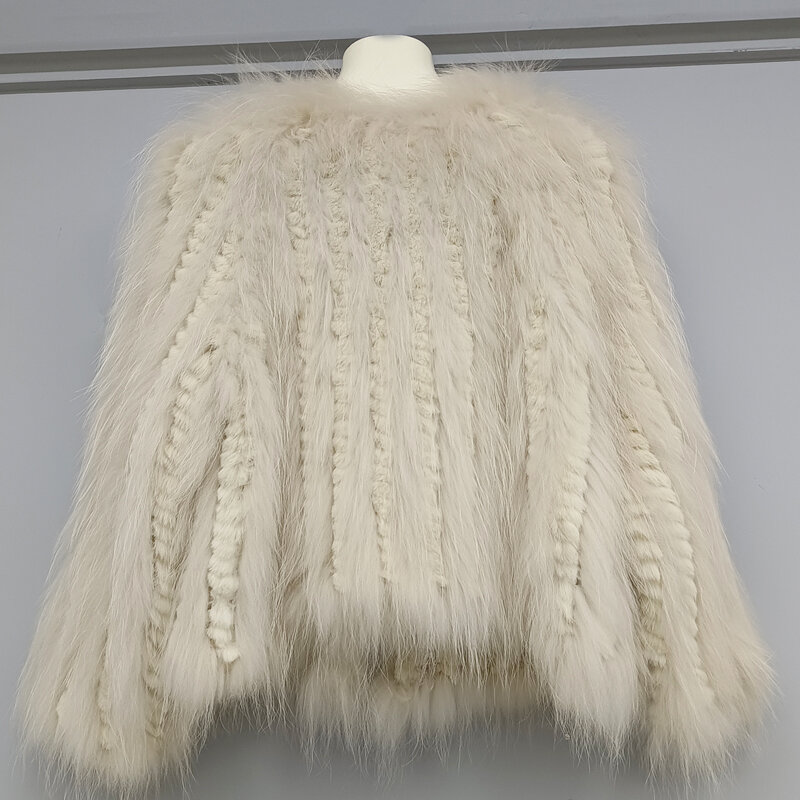 Новое двухстороннее плетеное меховое пальто из меха енота и кролика, женская модная короткая шуба из натурального меха на осень и зиму